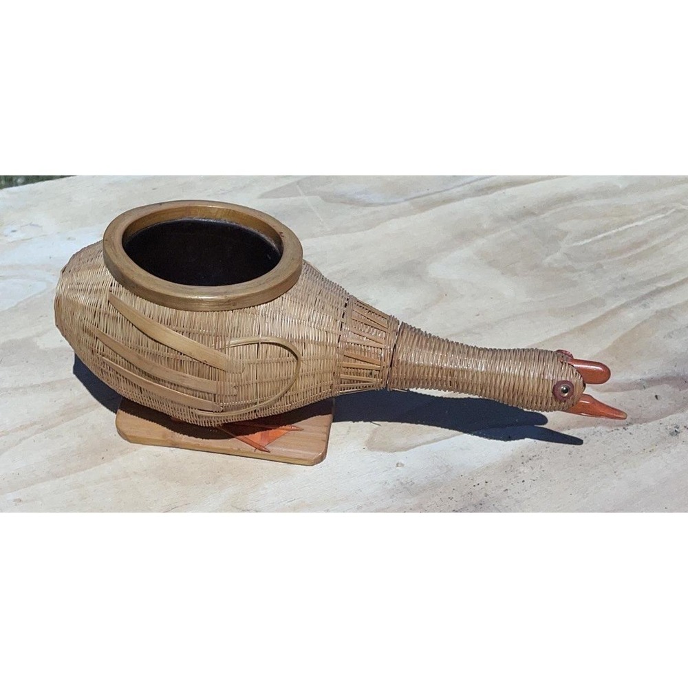 Vintage Wicker Shanghai Handicrafts Duck Planter Basket